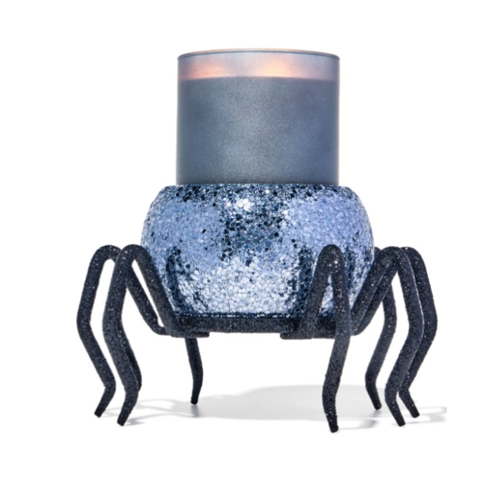 New Halloween Bath & Body Works Glitter Black Silver Bling Spider Candle Holder - Picture 7 of 7